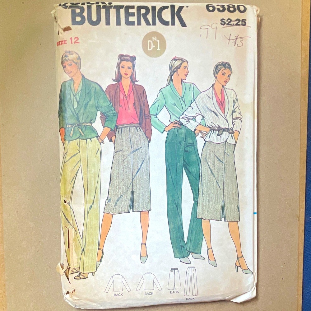 Butterick 6380 Vintage Sewing Pattern Womens Jacket Top Skirt Pants Size 12